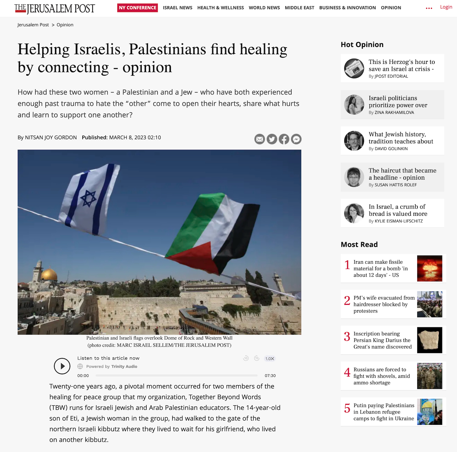 The Jerusalem Post : Helping Israelis, Palestinians find healing by connecting -Together Beyond Words
